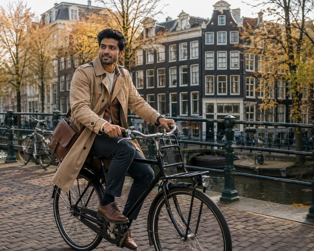 Student heading to his university's campus in Netherlands