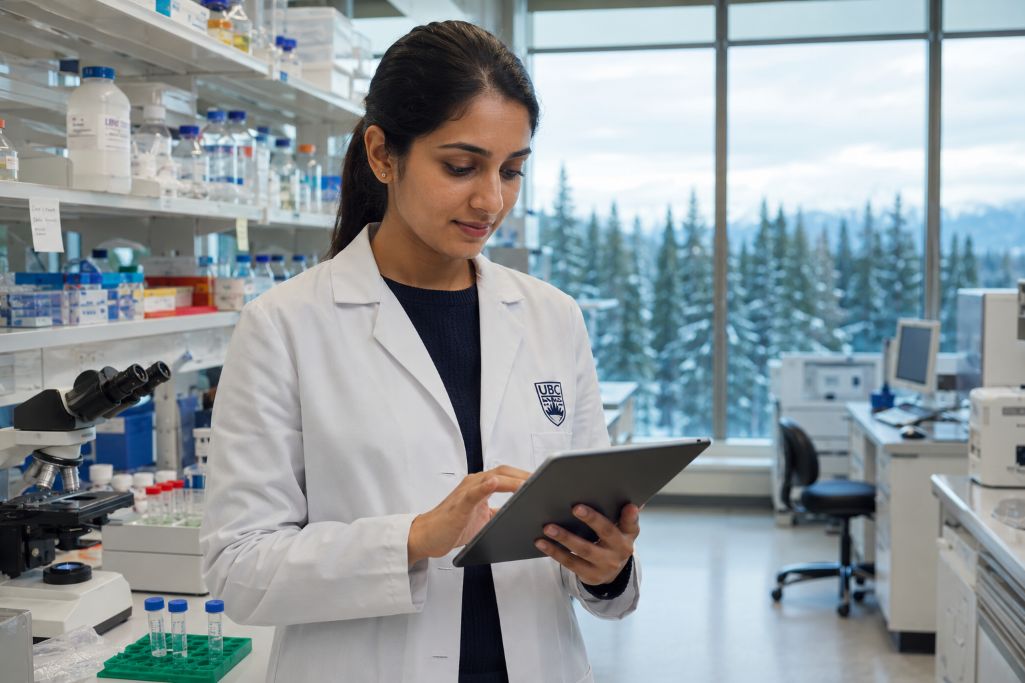 Student analyzing her experiment result for her exam, while pursuing masters in public health in Canada.