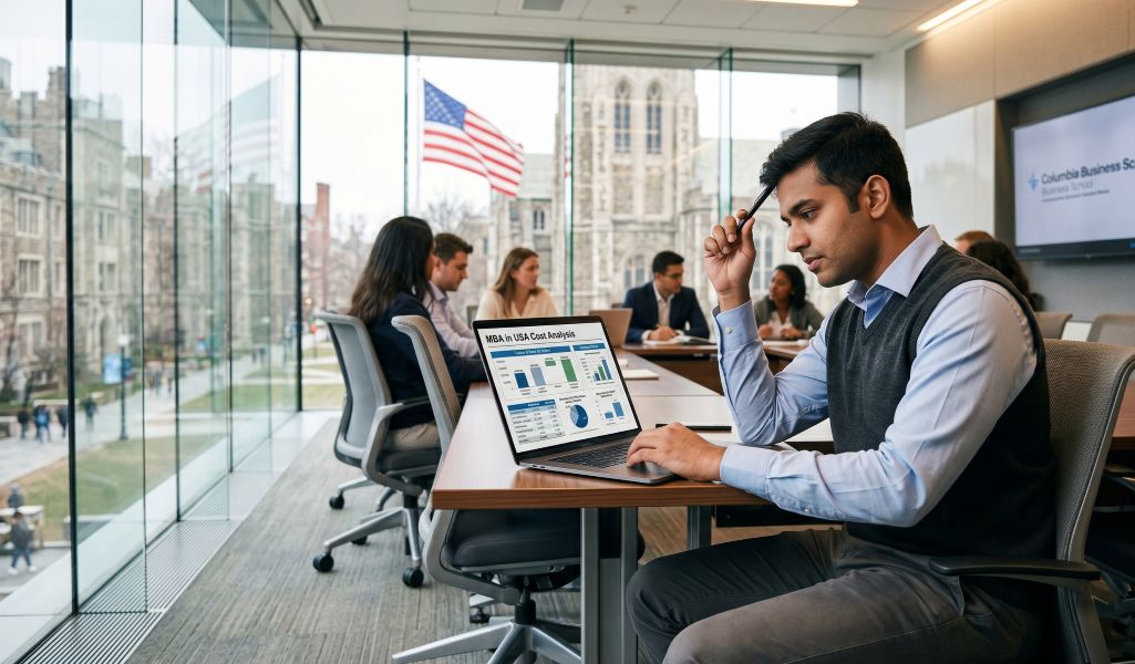 Student focusing well on his MBA in USA, after efficient planning of his expenses.