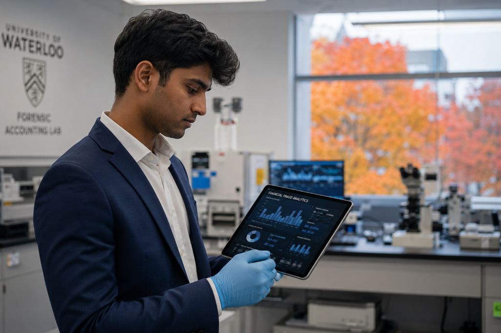 Student analyzing his lab test results for his exam for Masters of Forensic Science in Canada