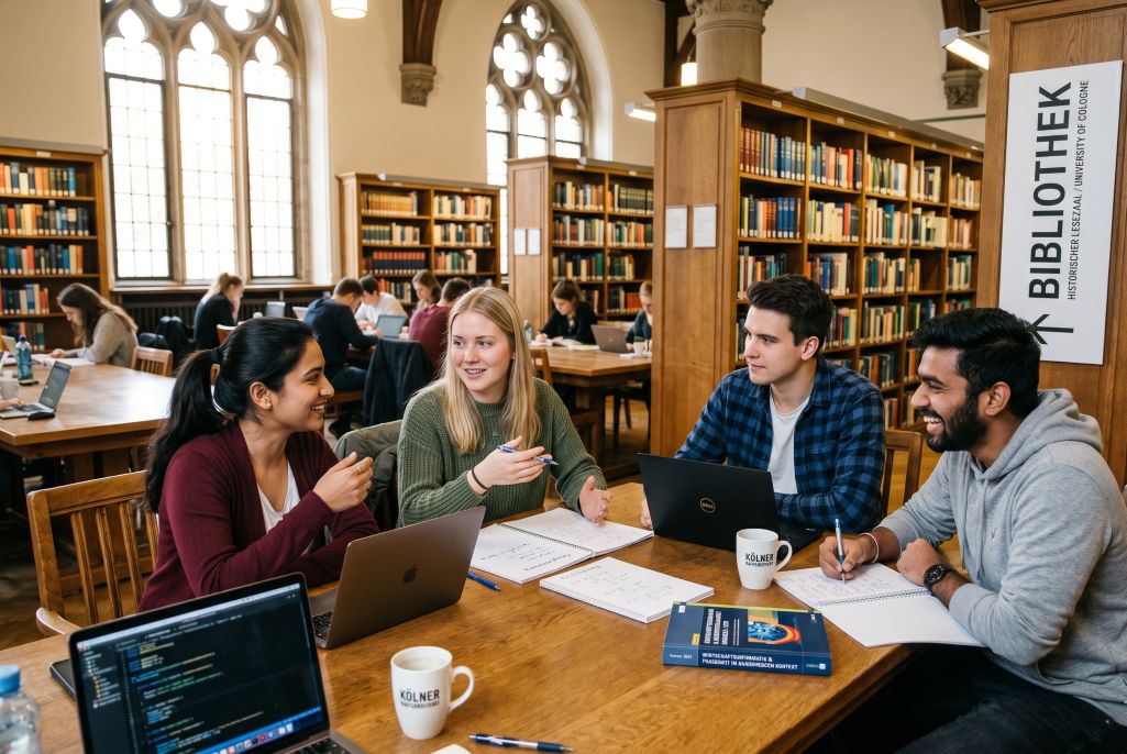 Students indulged in studious conversations, enjoying their academic journey in Germany