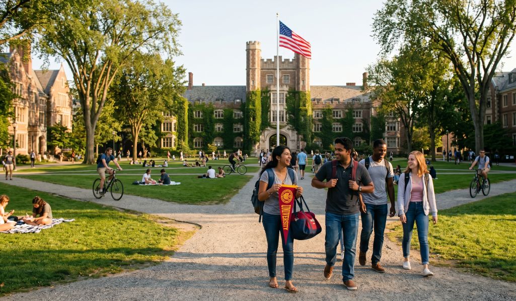 Students enjoying their campus life in USA.