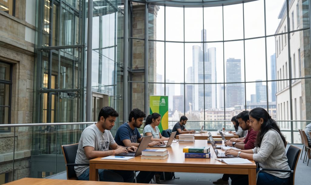 Students studying together at Goethe University's library in Frankfurt
