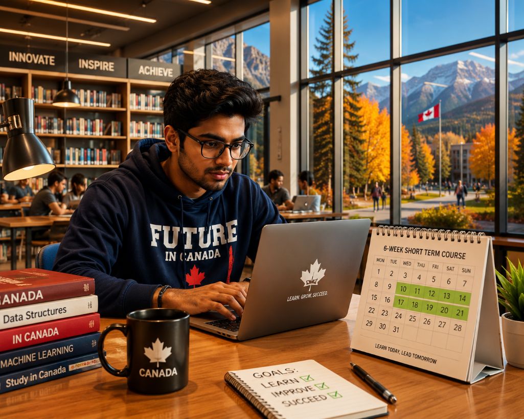 Student planning for his short term course's exam in Canada