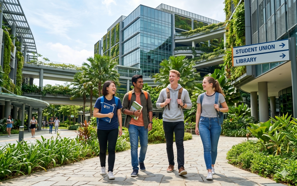 Students enjoying their studies in the University's campus in Singapore