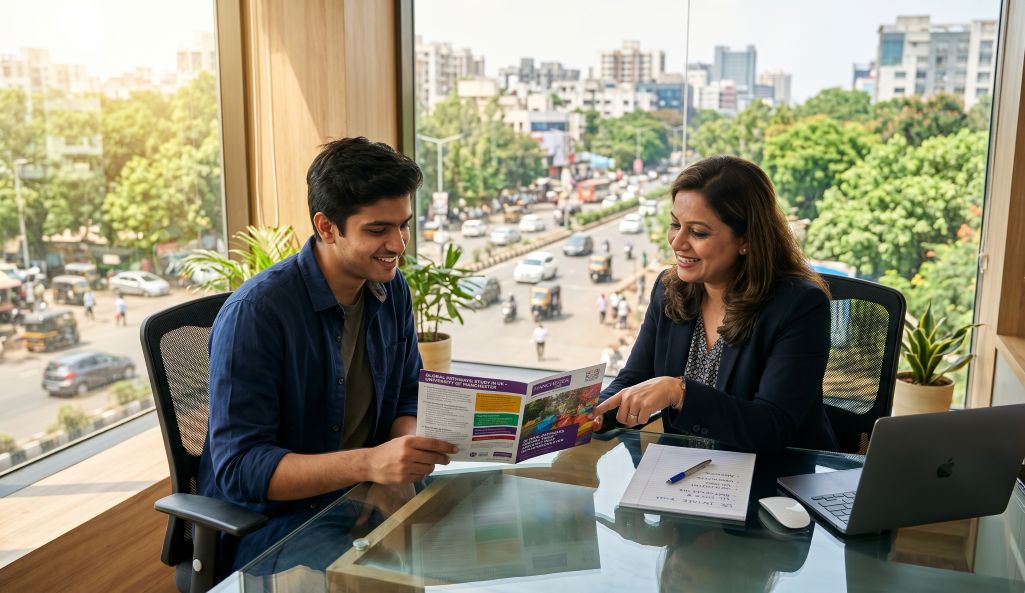 Student being mentored by a career counsellor at study abroad consultancy center in Pune