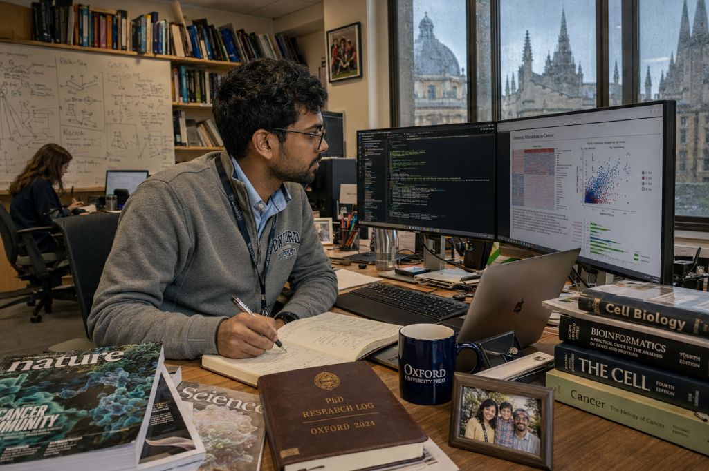 Student working on his research with focus, credit to the reduced financial burden of fully funded PhD scholarships in UK
