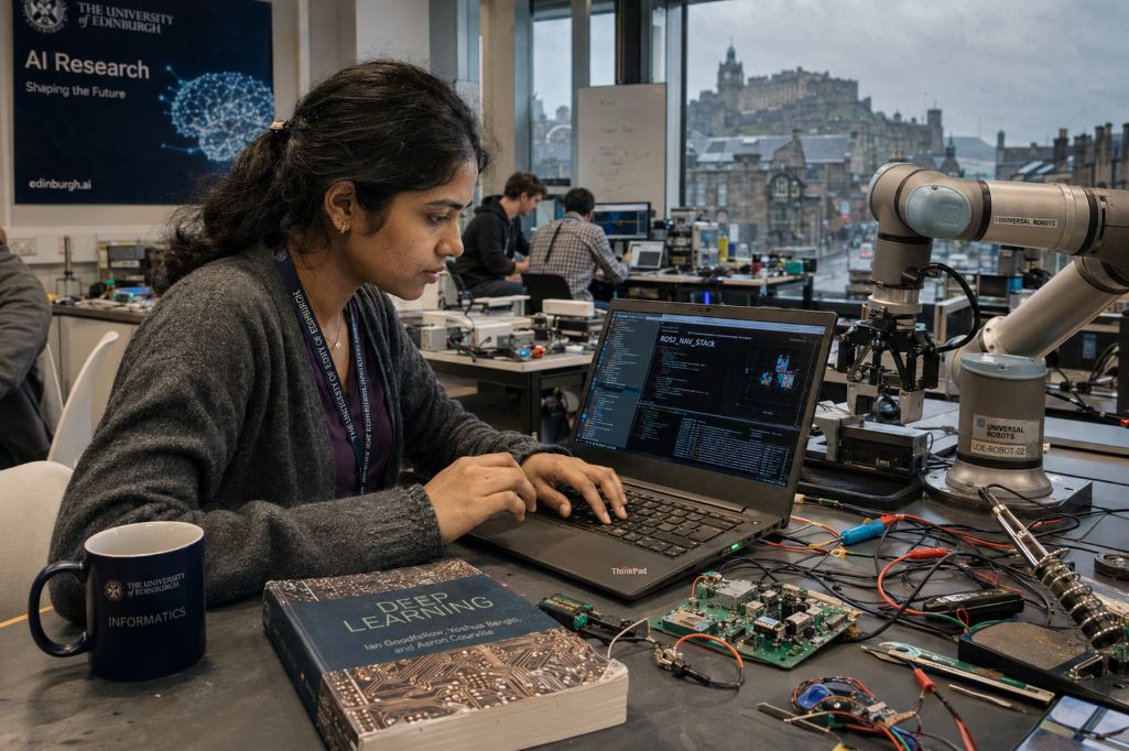 Students preparing for her tests in the AI lab in UK while pursuing for her masters